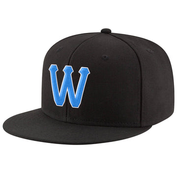 Custom Black Powder Blue-White Stitched Adjustable Snapback Hat