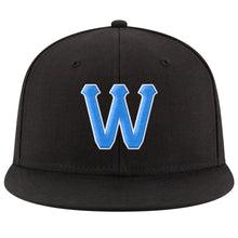 Load image into Gallery viewer, Custom Black Powder Blue-White Stitched Adjustable Snapback Hat
