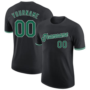 Custom Black Kelly Green-White Performance T-Shirt