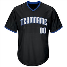 Load image into Gallery viewer, Custom Black White-Blue Authentic Throwback Rib-Knit Baseball Jersey Shirt
