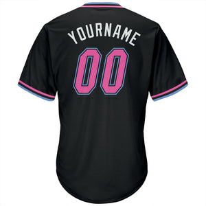 Custom Black Pink-Light Blue Authentic Throwback Rib-Knit Baseball Jersey Shirt