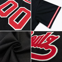 Load image into Gallery viewer, Custom Black Red-Light Blue Authentic Throwback Rib-Knit Baseball Jersey Shirt

