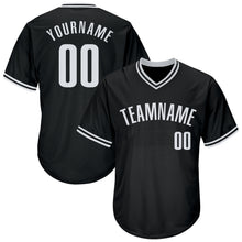 Load image into Gallery viewer, Custom Black White Authentic Throwback Rib-Knit Baseball Jersey Shirt

