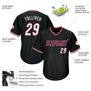 Custom Black White-Maroon Authentic Throwback Rib-Knit Baseball Jersey Shirt