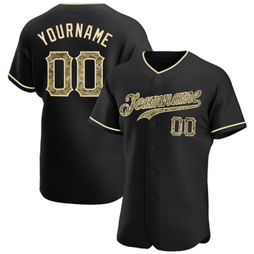 Custom Black Camo-City Cream Authentic Baseball Jersey