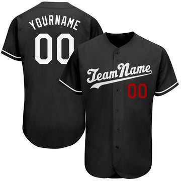 Custom Black White-Red Authentic Baseball Jersey