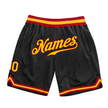 Load image into Gallery viewer, Custom Black Gold-Red Authentic Throwback Basketball Shorts
