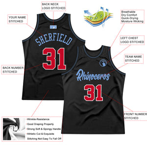 Custom Black Red-Light Blue Authentic Throwback Basketball Jersey