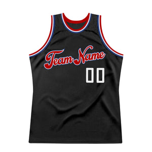 Custom Black White-Red Authentic Throwback Basketball Jersey