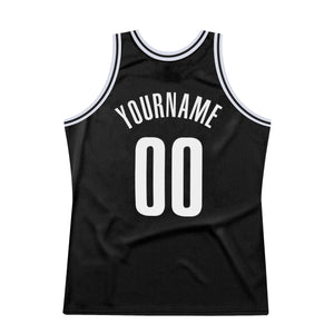 Custom Black White Authentic Throwback Basketball Jersey