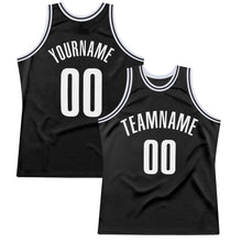 Load image into Gallery viewer, Custom Black White Authentic Throwback Basketball Jersey
