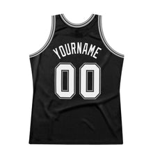 Load image into Gallery viewer, Custom Black White-Silver Authentic Throwback Basketball Jersey
