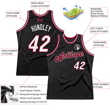 Custom Black White-Maroon Authentic Throwback Basketball Jersey