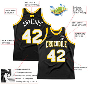 Custom Black White-Gold Authentic Throwback Basketball Jersey