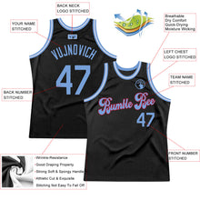 Load image into Gallery viewer, Custom Black Light Blue-Red Authentic Throwback Basketball Jersey

