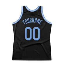 Load image into Gallery viewer, Custom Black Light Blue-Red Authentic Throwback Basketball Jersey
