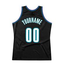 Load image into Gallery viewer, Custom Black White-Teal Authentic Throwback Basketball Jersey
