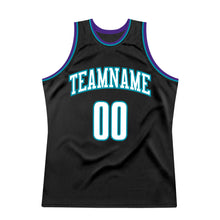 Load image into Gallery viewer, Custom Black White-Teal Authentic Throwback Basketball Jersey

