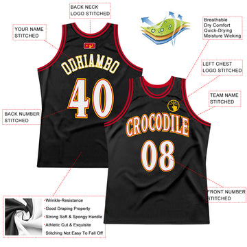 Custom Black White-Red Authentic Throwback Basketball Jersey