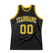 Load image into Gallery viewer, Custom Black Gold-White Authentic Throwback Basketball Jersey
