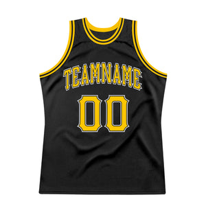 Custom Black Gold-White Authentic Throwback Basketball Jersey