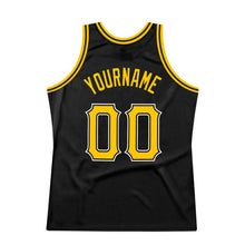 Load image into Gallery viewer, Custom Black Gold-White Authentic Throwback Basketball Jersey
