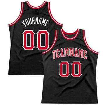Custom Black Red-White Authentic Throwback Basketball Jersey