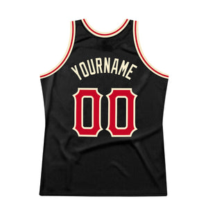 Custom Black Red-Cream Authentic Throwback Basketball Jersey