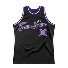 Load image into Gallery viewer, Custom Black Purple-Cream Authentic Throwback Basketball Jersey
