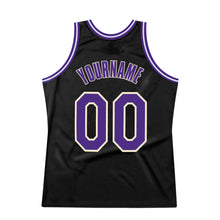Load image into Gallery viewer, Custom Black Purple-Cream Authentic Throwback Basketball Jersey
