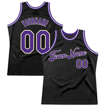 Load image into Gallery viewer, Custom Black Purple-Cream Authentic Throwback Basketball Jersey
