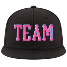Load image into Gallery viewer, Custom Black Pink-Powder Blue Stitched Adjustable Snapback Hat
