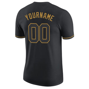 Custom Black Black-Old Gold Performance T-Shirt