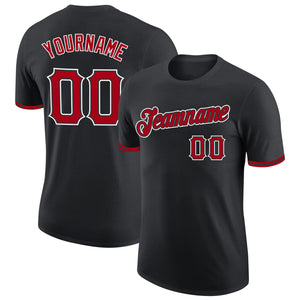 Custom Black Red-White Performance T-Shirt