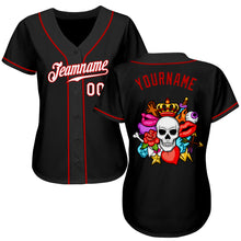 Load image into Gallery viewer, Custom Black White-Red Authentic Skull Fashion Baseball Jersey
