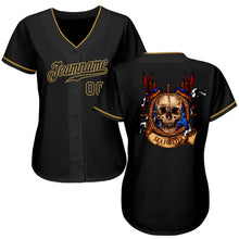 Load image into Gallery viewer, Custom Black Black-Old Gold Authentic Skull Fashion Baseball Jersey
