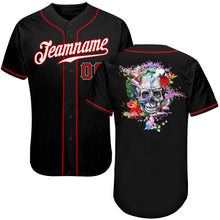 Load image into Gallery viewer, Custom Black White-Red Authentic Skull Fashion Baseball Jersey
