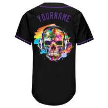 Load image into Gallery viewer, Custom Black Black-Purple Authentic Skull Fashion Baseball Jersey

