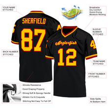 Load image into Gallery viewer, Custom Black Gold-Red Mesh Authentic Throwback Football Jersey
