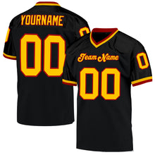 Load image into Gallery viewer, Custom Black Gold-Red Mesh Authentic Throwback Football Jersey
