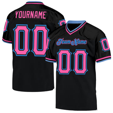 Custom Black Pink-Powder Blue Mesh Authentic Throwback Football Jersey