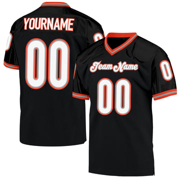 Custom Black White-Orange Mesh Authentic Throwback Football Jersey