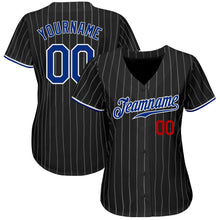 Load image into Gallery viewer, Custom Black White Pinstripe Royal-Red Authentic Baseball Jersey
