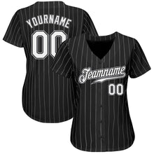 Load image into Gallery viewer, Custom Black White Pinstripe White-Gray Authentic Baseball Jersey
