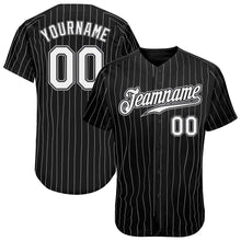 Load image into Gallery viewer, Custom Black White Pinstripe White-Gray Authentic Baseball Jersey
