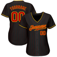 Load image into Gallery viewer, Custom Black Red Pinstripe Red-Gold Authentic Baseball Jersey
