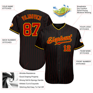 Custom Black Red Pinstripe Red-Gold Authentic Baseball Jersey