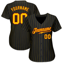 Load image into Gallery viewer, Custom Black Gold Pinstripe Gold-Red Authentic Baseball Jersey
