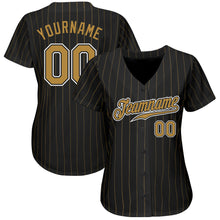 Load image into Gallery viewer, Custom Black Old Gold Pinstripe Old Gold-White Authentic Baseball Jersey
