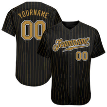 Load image into Gallery viewer, Custom Black Old Gold Pinstripe Old Gold-White Authentic Baseball Jersey
